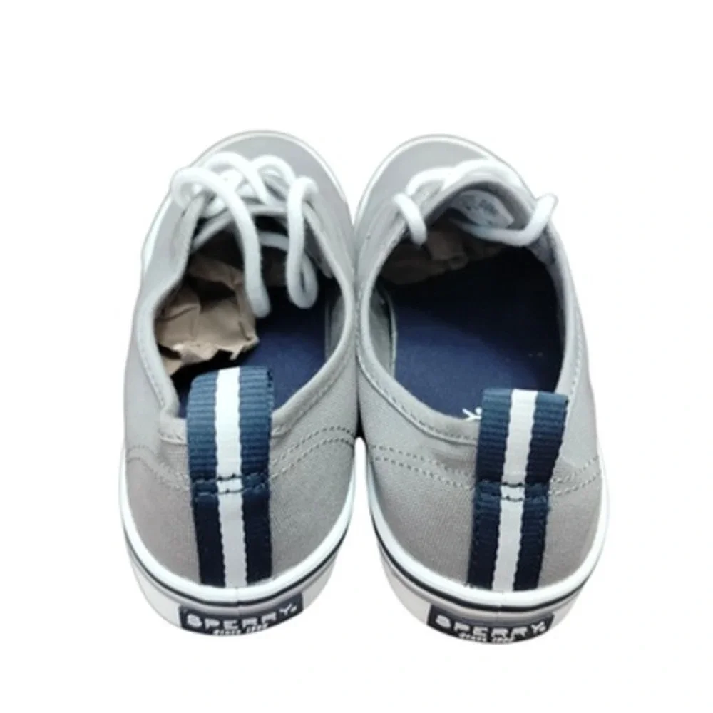 Sperry Top-Sider Shoes Women's 7.5 Gray Canvas Boat Lace Up Memory Foam STS84830